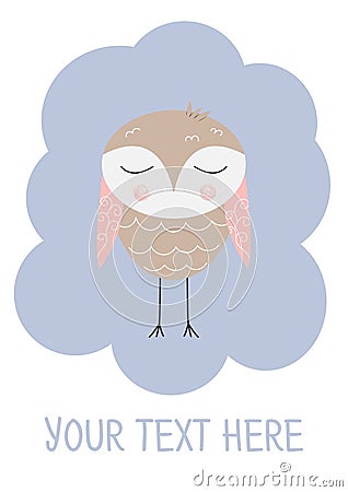 Greeting card with owl template. Vector Illustration